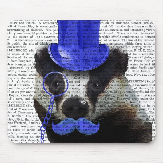 Badger met Blue Top Hat en Mustache Muismat (Voorkant)