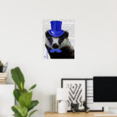 Badger met Blue Top Hat en Mustache Poster (Thuiskantoor)