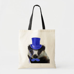 Badger met Blue Top Hat en Mustache Tote Bag