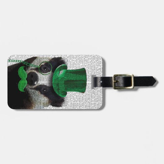 Badger met Green Top Hat en Mustache Bagagelabel (Voorkant horizontaal)