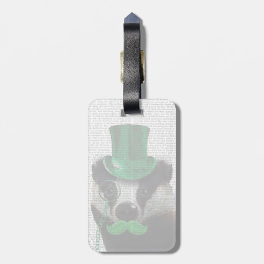 Badger met Green Top Hat en Mustache Bagagelabel (Achterkant verticaal)