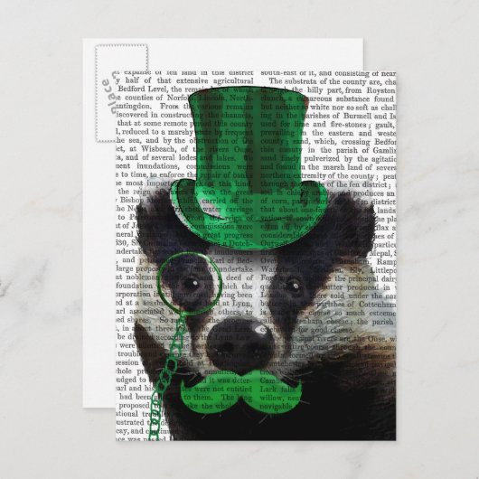 Badger met Green Top Hat en Mustache Briefkaart (Voorkant / Achterkant)