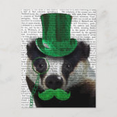 Badger met Green Top Hat en Mustache Briefkaart (Voorkant)