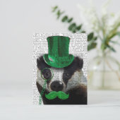 Badger met Green Top Hat en Mustache Briefkaart (Staand voorkant)