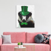 Badger met Green Top Hat en Mustache Canvas Afdruk (Insitu (Woonkamer))
