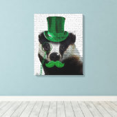 Badger met Green Top Hat en Mustache Canvas Afdruk (Insitu (Houten vloer))