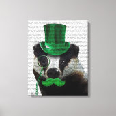 Badger met Green Top Hat en Mustache Canvas Afdruk (Voorkant)