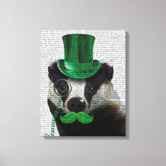 Badger met Green Top Hat en Mustache Canvas Afdruk (Voorkant)