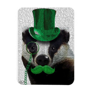 Badger met Green Top Hat en Mustache Magneet