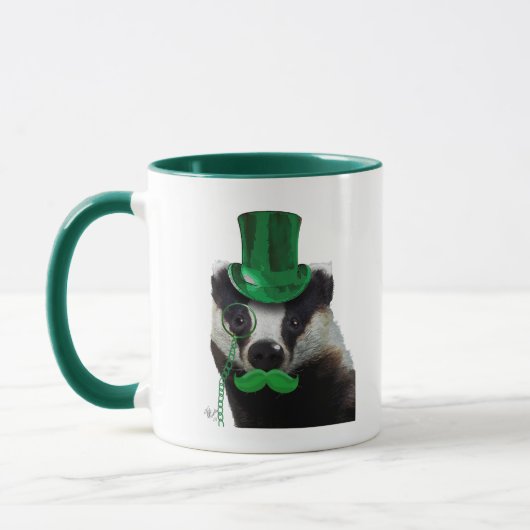 Badger met Green Top Hat en Mustache Mok (Links)