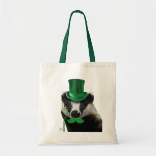 Badger met Green Top Hat en Mustache Tote Bag