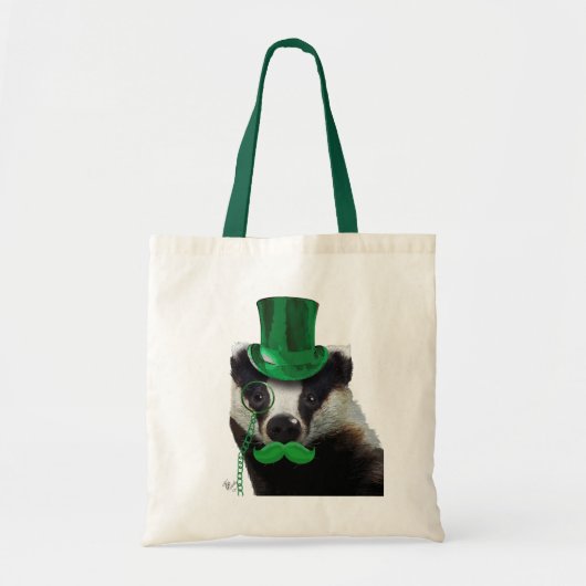 Badger met Green Top Hat en Mustache Tote Bag (Voorkant)