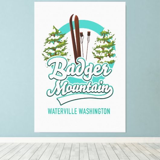 Badger Mountain Waterville Washington Ski logo Canvas Afdruk (Insitu (Houten vloer))
