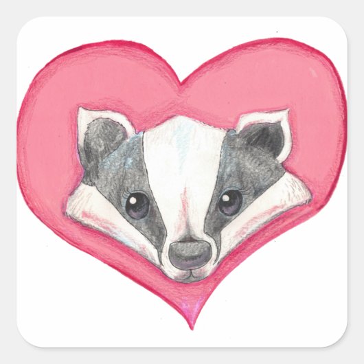 Badger Wild Animal Heart Pink Cute Love Funny Vierkante Sticker (Voorkant)