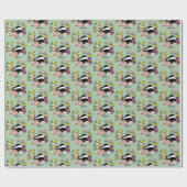 Badger Wilde Bloemen Paddenstoelen Groen Cadeaupapier (Vlak)