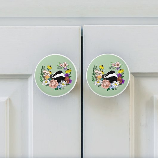 Badger Wilde Bloemen Paddenstoelen Groen Keramische Knop