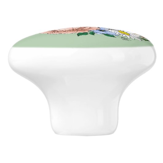 Badger Wilde Bloemen Paddenstoelen Groen Keramische Knop (Zijkant)