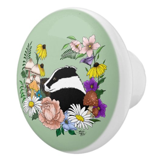 Badger Wilde Bloemen Paddenstoelen Groen Keramische Knop (Rechts)