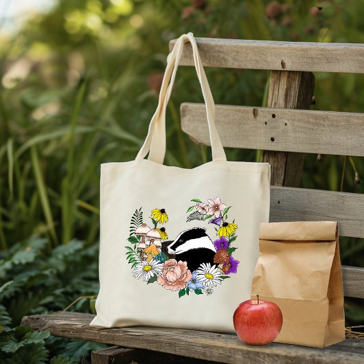 Badger Wilde Bloemen Paddenstoelen Groen Tote Bag