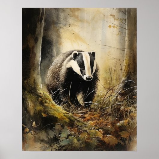 Badger Woodland Animal Art Print Poster (Voorkant)