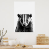 Badger Woodland Modern Portret zwart wit Poster (Keuken)