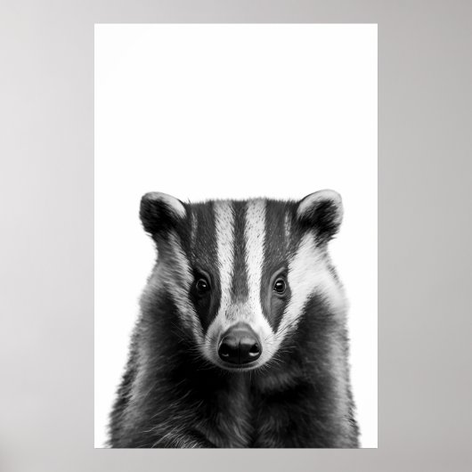 Badger Woodland Modern Portret zwart wit Poster (Voorkant)