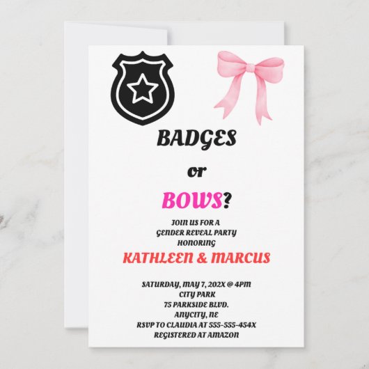 Badges of Bows Geslacht onthulling uitnodiging (Voorkant)
