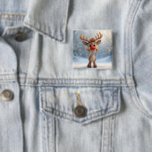 badget christmans pin with reindeer vierkante button 5,1 cm (In situ)