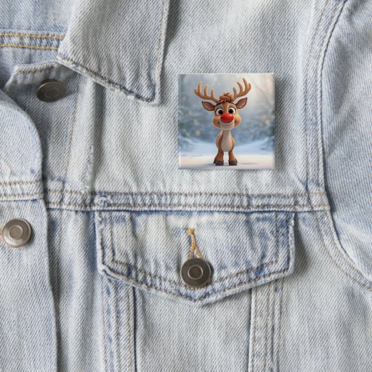 badget christmans pin with reindeer vierkante button 5,1 cm (In situ)
