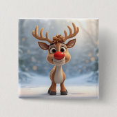 badget christmans pin with reindeer vierkante button 5,1 cm (Voorkant)
