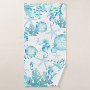Badhanddoek Blauwgroen Blue Seahorse Sanddollar Se