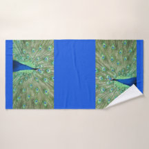 Badhanddoek - Peacock op Royal Blue