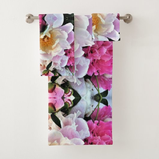 Badhanddoek Set - roze en witte pioenen Bad Handdoek (Insitu)