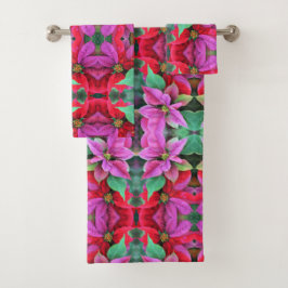 Badhanddoek Set Roze & Rode Poinsettias Bad Handdoek