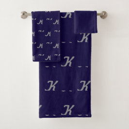 Badhanddoeken met initiaal (marineblauw en zilver) bad handdoek