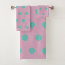 Badhanddoeken met polka stippen (roze & aqua) bad handdoek
