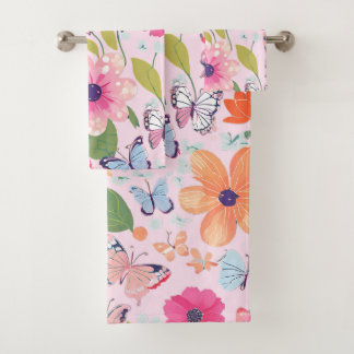 Badhanddoeken Vlinders en Bloemen, Roze Bad Handdoek