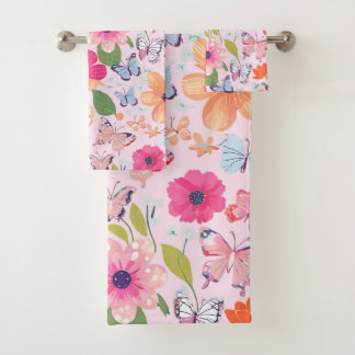 Badhanddoeken Vlinders en Bloemen, Roze Bad Handdoek