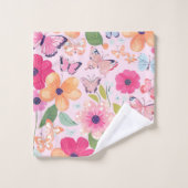 Badhanddoeken Vlinders en Bloemen, Roze Bad Handdoek (Wasdoekje)