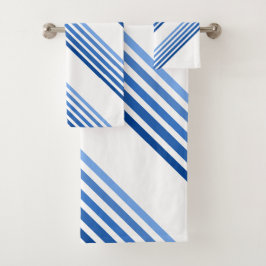 Badhanddoekenset - Blauwe lijnen in vijf tinten Bad Handdoek