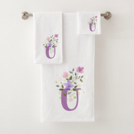 Badhanddoekenset met initiaal letter U en bloemmot Bad Handdoek