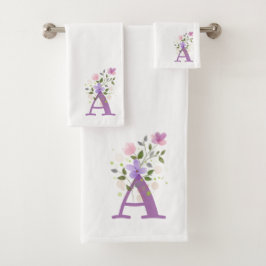 Badhanddoekenset met initiële letter A en bloemmot Bad Handdoek