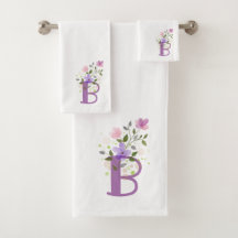 Badhanddoekenset met initiële letter B en bloemmot