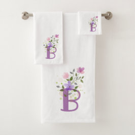 Badhanddoekenset met initiële letter B en bloemmot Bad Handdoek