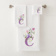 Badhanddoekenset met initiële letter C en bloemmot