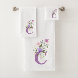 Badhanddoekenset met initiële letter C en bloemmot Bad Handdoek