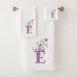 Badhanddoekenset met initiële letter E en bloemmot Bad Handdoek