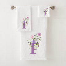 Badhanddoekenset met initiële letter F en bloemmot