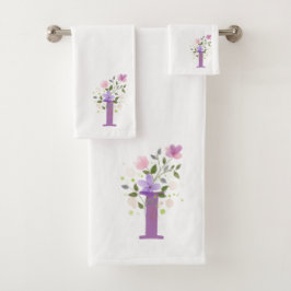Badhanddoekenset met initiële letter I en bloemmot Bad Handdoek