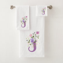Badhanddoekenset met initiële letter J en bloemmot